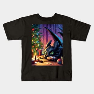 Christmas Dragon Wonderland: Festive Art Prints Featuring Whimsical Dragon Designs for a Joyful Holiday Celebration! Kids T-Shirt